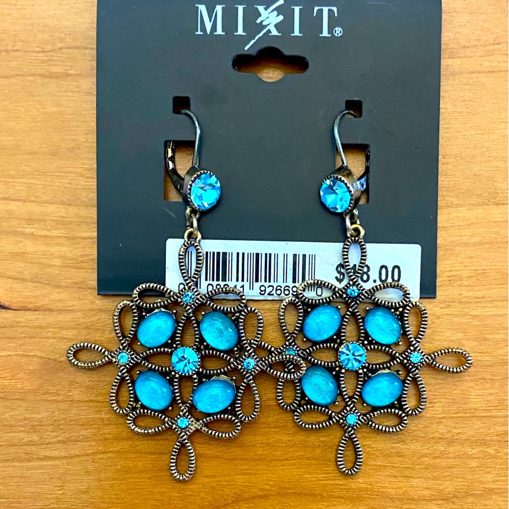 Mixit gold / teal blue dangle earrings